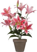 Mica Decorations Tijgerlelie Kunstplant in Bloempot Stan - H47 x Ø45 cm - Fuchsia