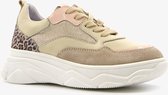 Groot leren meisjes dad sneakers met panterprint - Beige - Maat 35