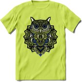 Uil - Dieren Mandala T-Shirt | Donkerblauw | Grappig Verjaardag Zentangle Dierenkop Cadeau Shirt | Dames - Heren - Unisex | Wildlife Tshirt Kleding Kado | - Groen - 3XL