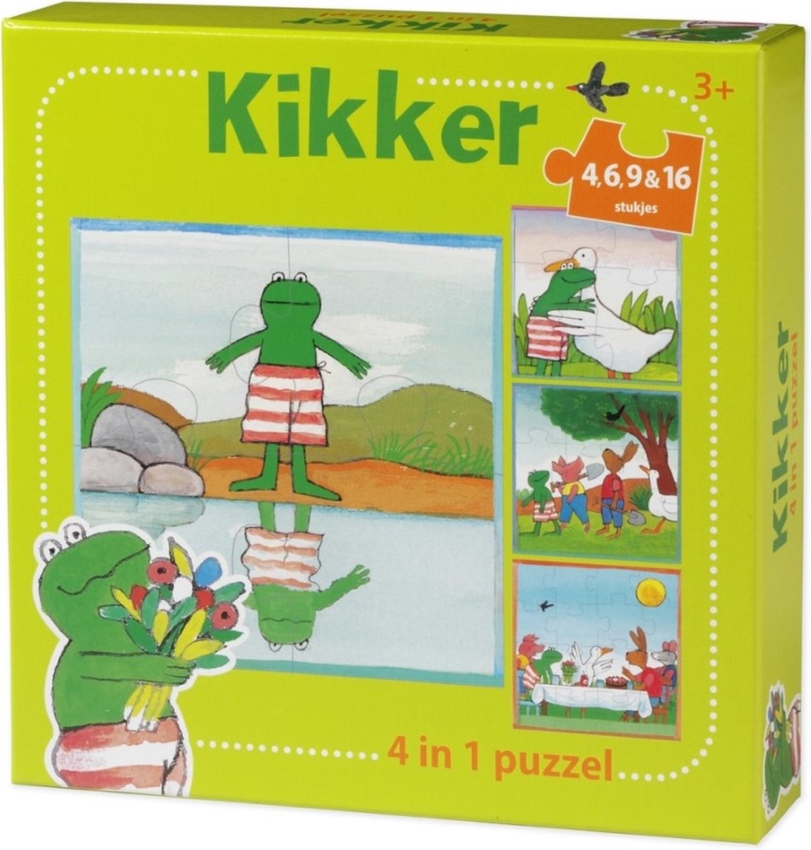 Kikker puzzel 4 in 1 educatief peuter speelgoed - kinderpuzzel 4x6x9x16 stukjes leren puzzelen - cadeautip puzzel 3 jaar en ouder - Bambolino Toys - Bambolino