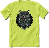 Uil - Dieren Mandala T-Shirt | Aqua | Grappig Verjaardag Zentangle Dierenkop Cadeau Shirt | Dames - Heren - Unisex | Wildlife Tshirt Kleding Kado | - Groen - M