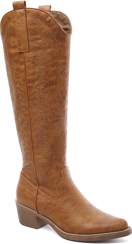 SmileFavorites® Dames Cowboylaarzen met Hak - Camel - Imitatieleer - Maat 36