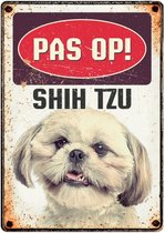 waakbord hond Shih Tzu 21 x 14,8 cm staal beige