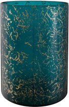 PTMD Silvy Rond Windlicht - H25,5 x Ø19 cm - Glas - Turquoise/goud