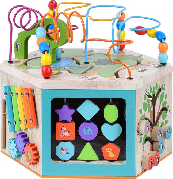 Kids Houten Activiteit Kubus - 7-in-1 - Baby Kinderspeelgoed -... bol.com