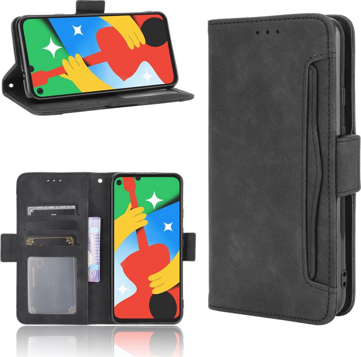 Wallet Case Google Pixel 4A 5G Hoesje Zwart met Standaard