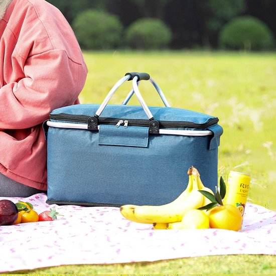 Panier de pique-nique bleu Panier de courses pliable Sac de pique-nique Panier de courses Sac isotherme