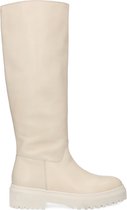 Manfield - Dames - Off white leren hoge chelsea boots - Maat 39