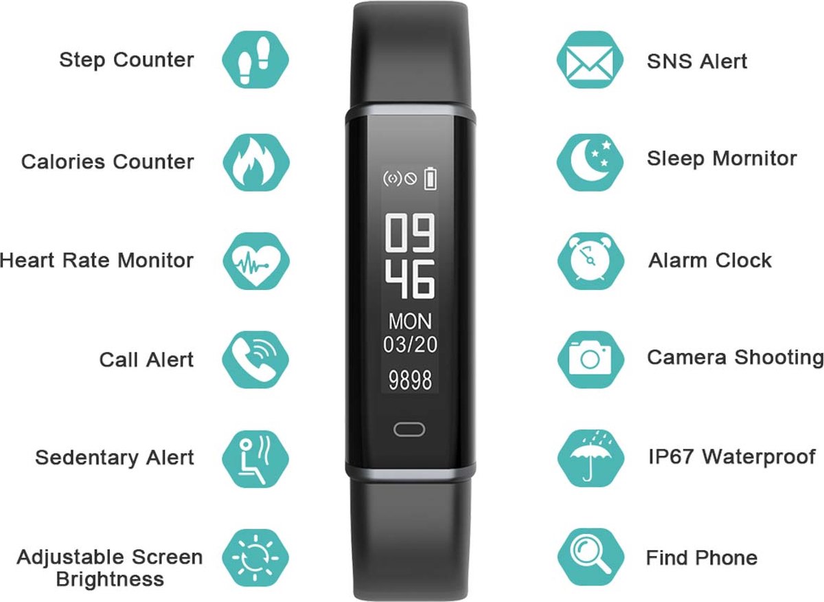 Lintelek Activity Tracker Smartwatch Dames en Heren ID130 HR