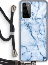 Case Company® - OnePlus 9 Pro hoesje met Koord - Blauw marmer - Telefoonhoesje met Zwart Koord - Bescherming aan alle Kanten en Over de Schermrand