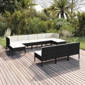 10-delige Loungeset met kussens poly rattan zwart