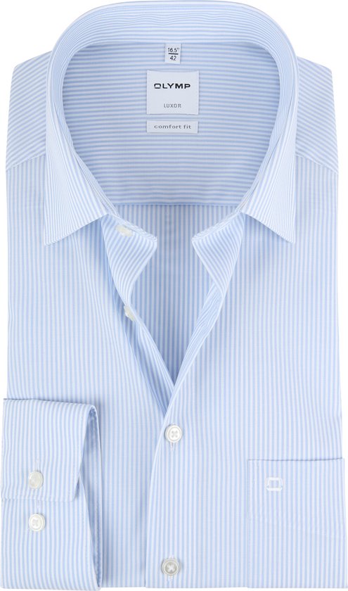 OLYMP Comfort Fit overhemd - wit / blauw gestreept - boordmaat 41