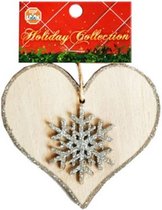 kersthanger hart 9 cm hout naturel/zilver
