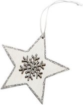 kersthanger Star 8 cm hout wit/zilver