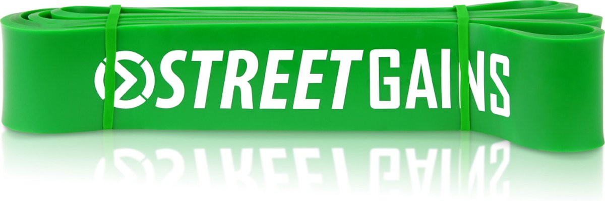 StreetGains® Weerstandsband Extra Strong - Resistance Band 25 tot 55 kg - Groen- Fitness Elastiek voor Calisthenics, CrossFit, Krachttraining & Pull-Ups