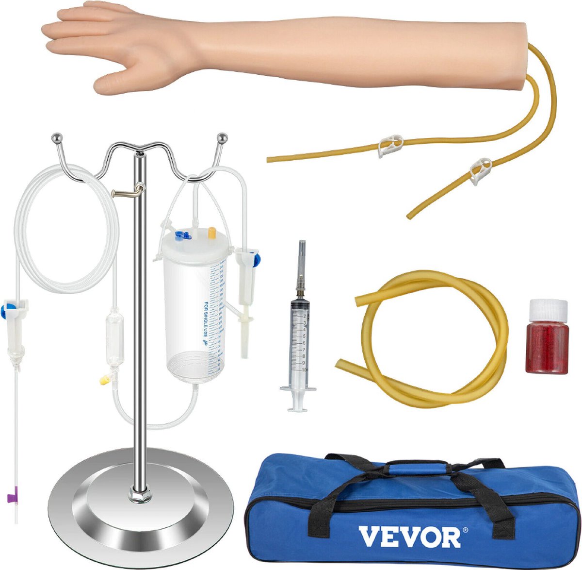 Luxiqo® Infuus Oefenarm – Trainingsarm voor Injectie en Bloedprikken – Oefening Infuus Aanleggen – Geschikt voor Studenten en Stages – Hoogwaardig Latex - Incl. Infuus Buis en Vloeistof