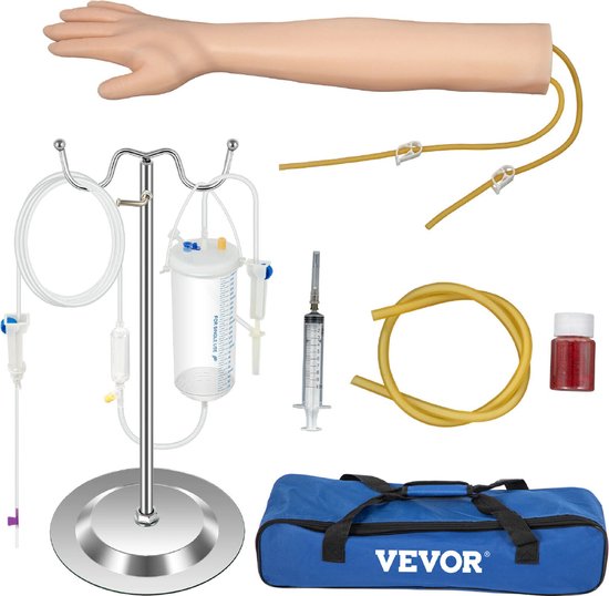 Luxiqo® Infuus Oefenarm – Trainingsarm voor Injectie en Bloedprikken – Oefening Infuus Aanleggen – Geschikt voor Studenten en Stages – Hoogwaardig Latex - Incl. Infuus Buis en Vloeistof