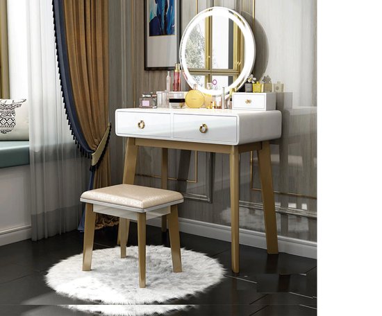 Milla Kaptafel incl. Make-Up Spiegel met LED verlichting en Krukje