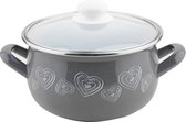 Emalia MerryLove casserole émaillée 20 cm 4,2 litres gris - Convient à toutes les sources de chaleur, y compris l'induction - Idéal pour les vacances comme Noël ou Pasen - Y compris couvercle en verre - Émail - Décoration Hartjes