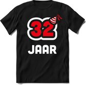 32 Jaar Feest kado T-Shirt Heren / Dames - Perfect Verjaardag Cadeau Shirt - Wit / Rood - Maat XXL