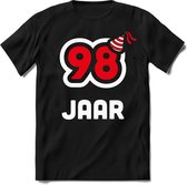98 Jaar Feest kado T-Shirt Heren / Dames - Perfect Verjaardag Cadeau Shirt - Wit / Rood - Maat XL
