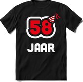 58 Jaar Feest kado T-Shirt Heren / Dames - Perfect Verjaardag Cadeau Shirt - Wit / Rood - Maat M