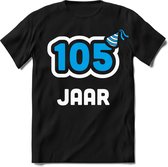 105 Jaar Feest kado T-Shirt Heren / Dames - Perfect Verjaardag Cadeau Shirt - Wit / Blauw - Maat M