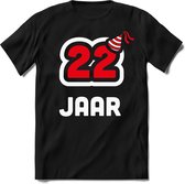 22 Jaar Feest kado T-Shirt Heren / Dames - Perfect Verjaardag Cadeau Shirt - Wit / Rood - Maat 3XL