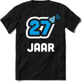 27 Jaar Feest kado T-Shirt Heren / Dames - Perfect Verjaardag Cadeau Shirt - Wit / Blauw - Maat XL