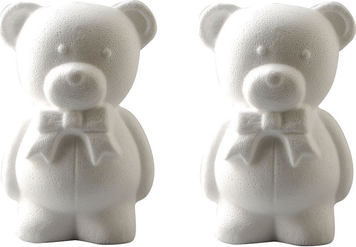 Rayher Hobby/DIY piepschuim beren/beer met strik - 2x - wit - 20 - Teddyberen/knuffelberen - Knutselen basis materialen