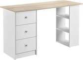 Bureau - Met 3 lades & vakken - Spaanplaat - Afmeting (BxDxH) 120 x 49 x 72 cm - Kleur eiken kleurig & wit