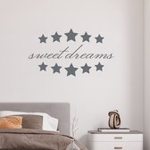 Stickerheld - Muursticker Sweet dreams - Slaapkamer - Droom zacht - Slaap lekker - Engelse Teksten - Mat Donkergrijs - 41.3x73cm