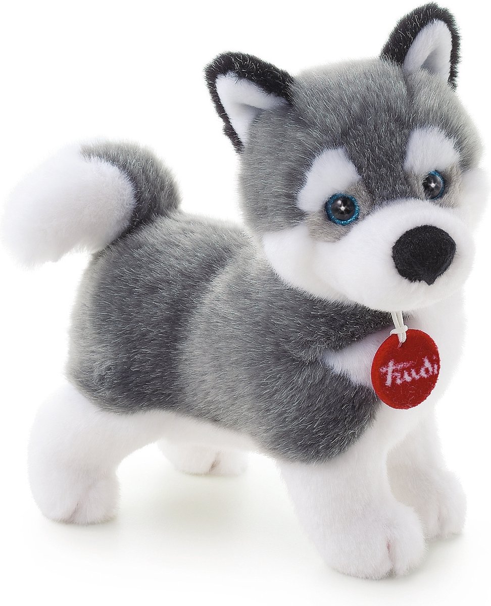 Trudi - Classic Knuffel Hond Husky Marcus 22 cm - Handgemaakt in Italie - Hoge kwaliteit pluche knuffel - Knuffeldier voor jongens en meisjes - Grijs Wit - 11x22x21 cm maat S