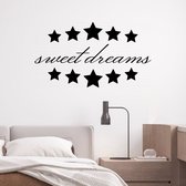 Stickerheld - Muursticker Sweet dreams - Slaapkamer - Droom zacht - Slaap lekker - Engelse Teksten - Mat Zwart - 55x97.3cm