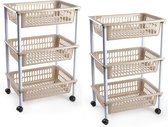 2x stuks opberg organiser trolleys/roltafels met 3 manden 62 cm in het taupe - Etagewagentje/karretje met opbergkratten