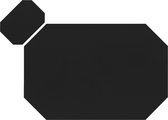 Krumble Placemat met onderzetter - Onderleggers met lederlook - Kunstlederen effen placemats - Tafeldecoratie - Waterafstotend - Makkelijk schoon - Krasbestendig - Achthoekig - 30 x 45 cm (lxb) - Zwart