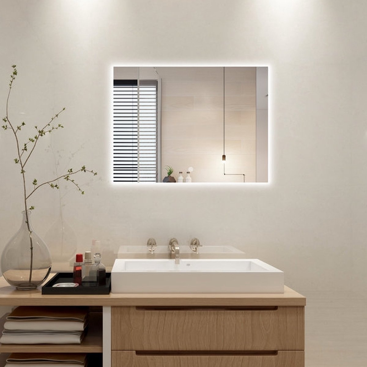 Badkamerspiegel - Badkamerspiegel Met Led Verlichting - Badkamerspiegels - Badkamerspiegel met Verlichting - Anti Condens - 60 x 60 cm