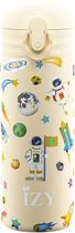 IZY Bottles - Pastel Geel Ruimte Astronaut | 350 ML | Kinderen | Thermosfles | Drinkfles | Waterfles | Schoolfles | Isoleerfles | Beker | Drinkbeker | Koud | Warm | Fles | Kinder |