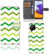 Telefoonhoesje Geschikt voor Samsung Galaxy A22 4G | M22 Flip Case Zigzag Groen