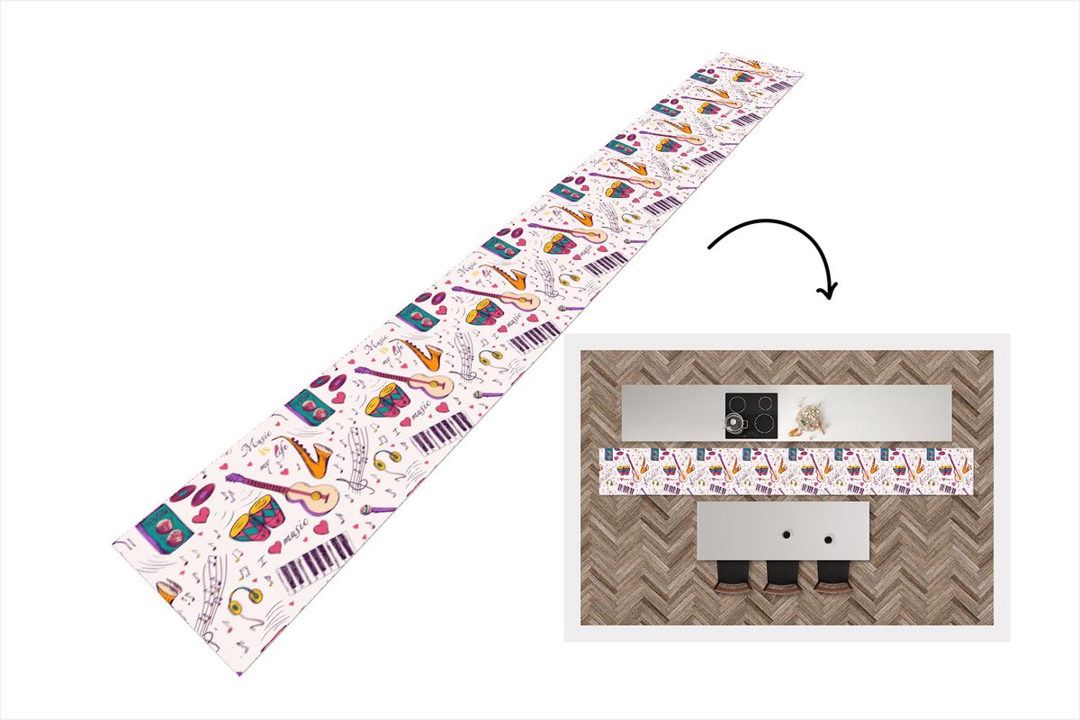 KitchenYeah Keukenloper - Keukenmat - Muziek - Instrumenten - Quotes - 400x50 cm - Keuken vloerkleed Multicolor