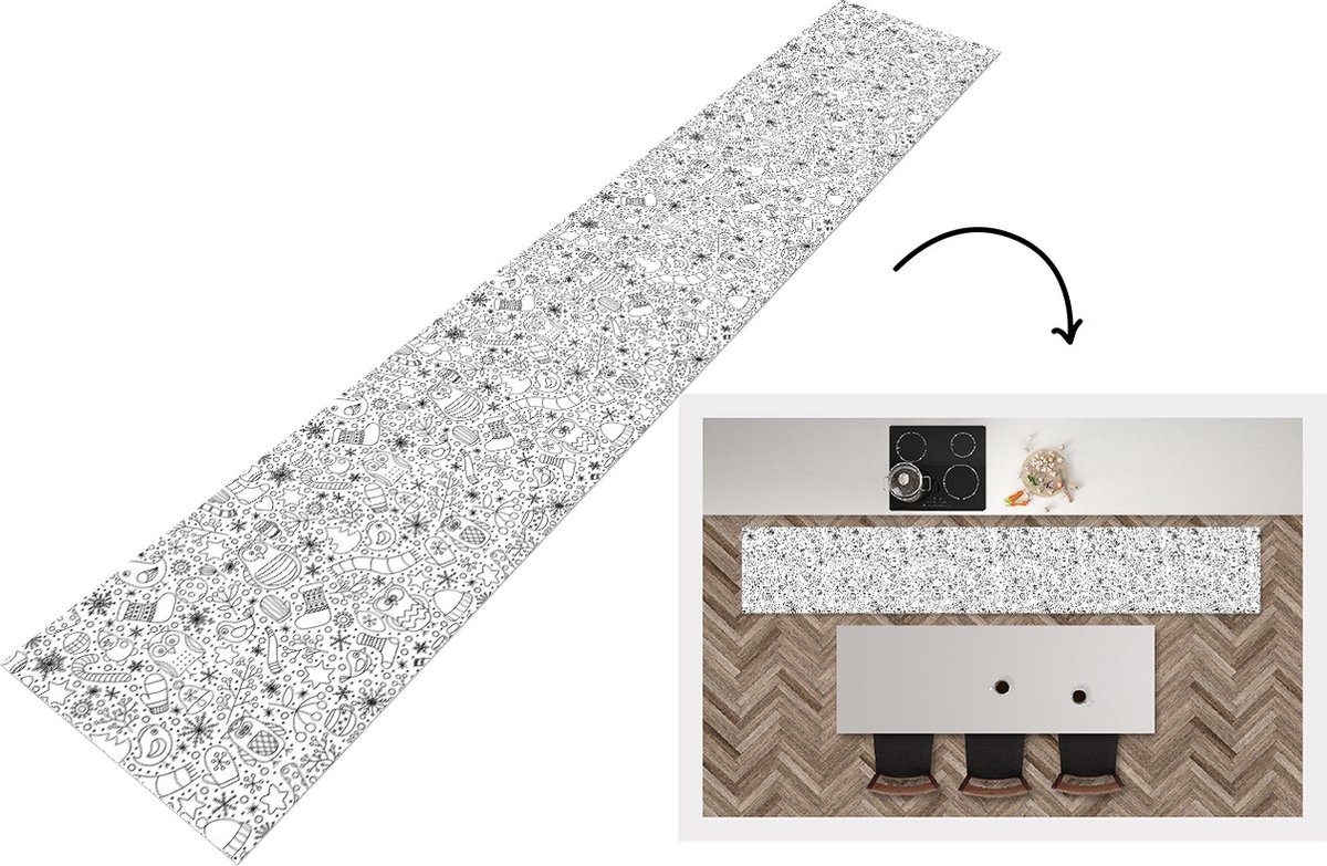 KitchenYeah Keukenloper - Keukenmat - Design - Winter - Zwart - Wit - Kerst - 360x60 cm - Keuken vloerkleed Multicolor