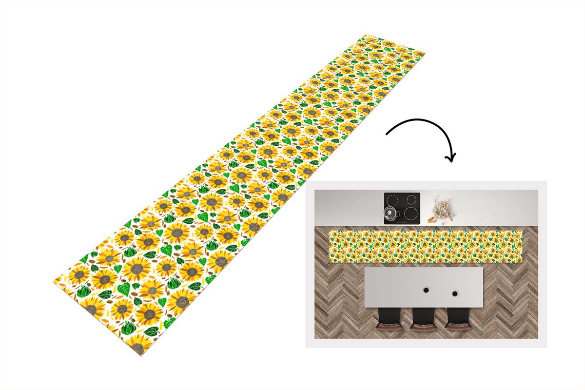 KitchenYeah Keukenloper - Keukenmat - Zonnebloem - Bladeren - Patronen - 360x60 cm - Keuken vloerkleed Multicolor