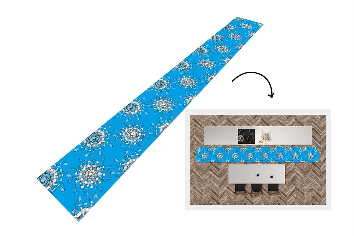 KitchenYeah Keukenloper - Keukenmat - Bloemen - Sneeuwvlok - Design - Winter - 400x50 cm - Keuken vloerkleed Multicolor