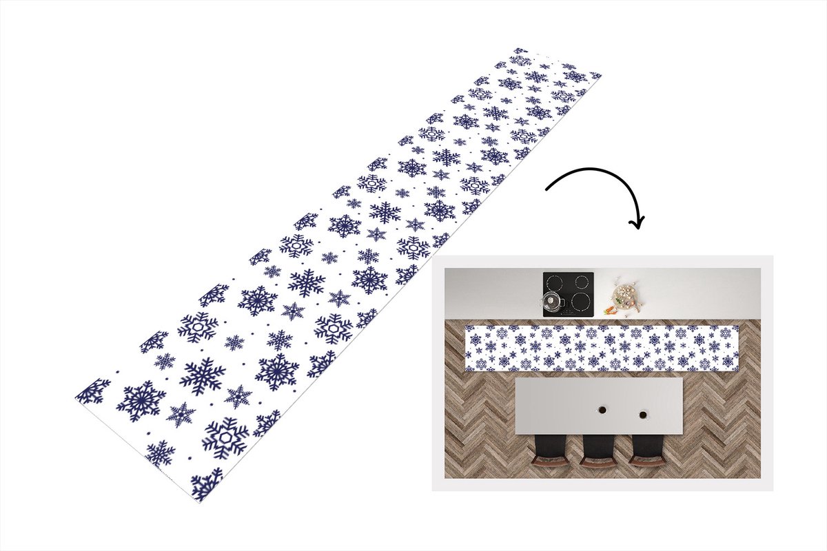 Keukenloper - Keukenmat - Sneeuwvlok - Winter - Patroon - 360x60 cm - Keuken vloerkleed