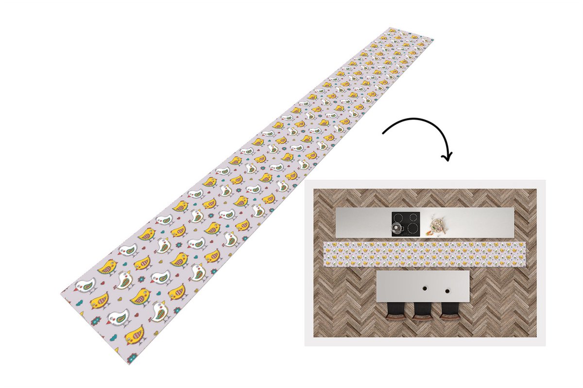 KitchenYeah Keukenloper - Keukenmat - Patroon - Vogel - Kip - Keuken vloerkleed multicolor, foto 2