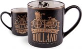 mok Amsterdam Bikes & Bridges 10 cm keramiek goud/zwart