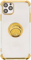 iPhone 11 Pro Max hoesje silicone met ringhouder Back Cover case - Transparant/Goud