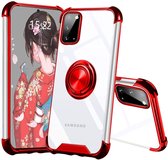 Samsung Galaxy S10 Lite hoesje silicone met ringhouder Back Cover Case - Transparant/Rood