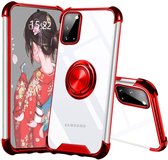 Samsung Galaxy A71 hoesje silicone met ringhouder Back Cover Case - Transparant/Rood