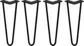 4 x Tafelpoten staal - Lengte: 35.5cm - 2 pin - 12mm - Zwart - SkiSki Legs ™ - Retro hairpin pinpoten